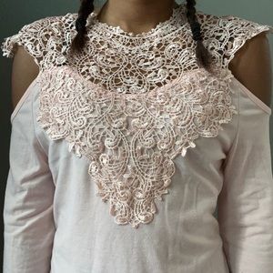 French Pink cut out shoulders long sleeve top